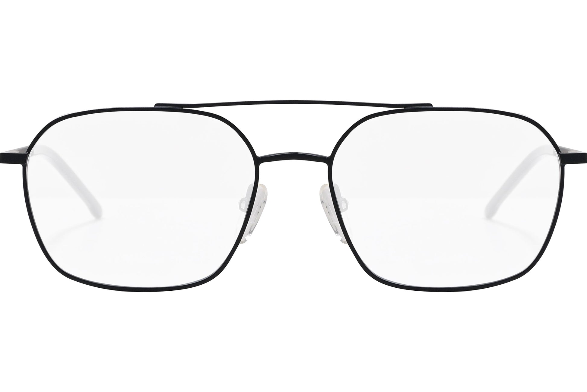 safilo aviator black eyeglasses frame viewed from front angle.