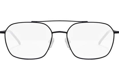 safilo aviator black eyeglasses frame viewed from front angle.