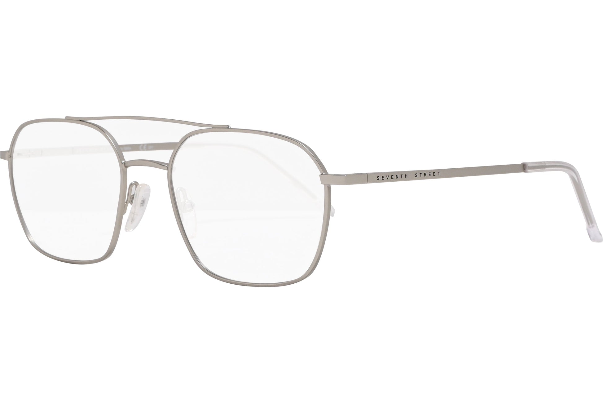 safilo aviator silver eyeglasses frame viewed from a 45-degree angle.