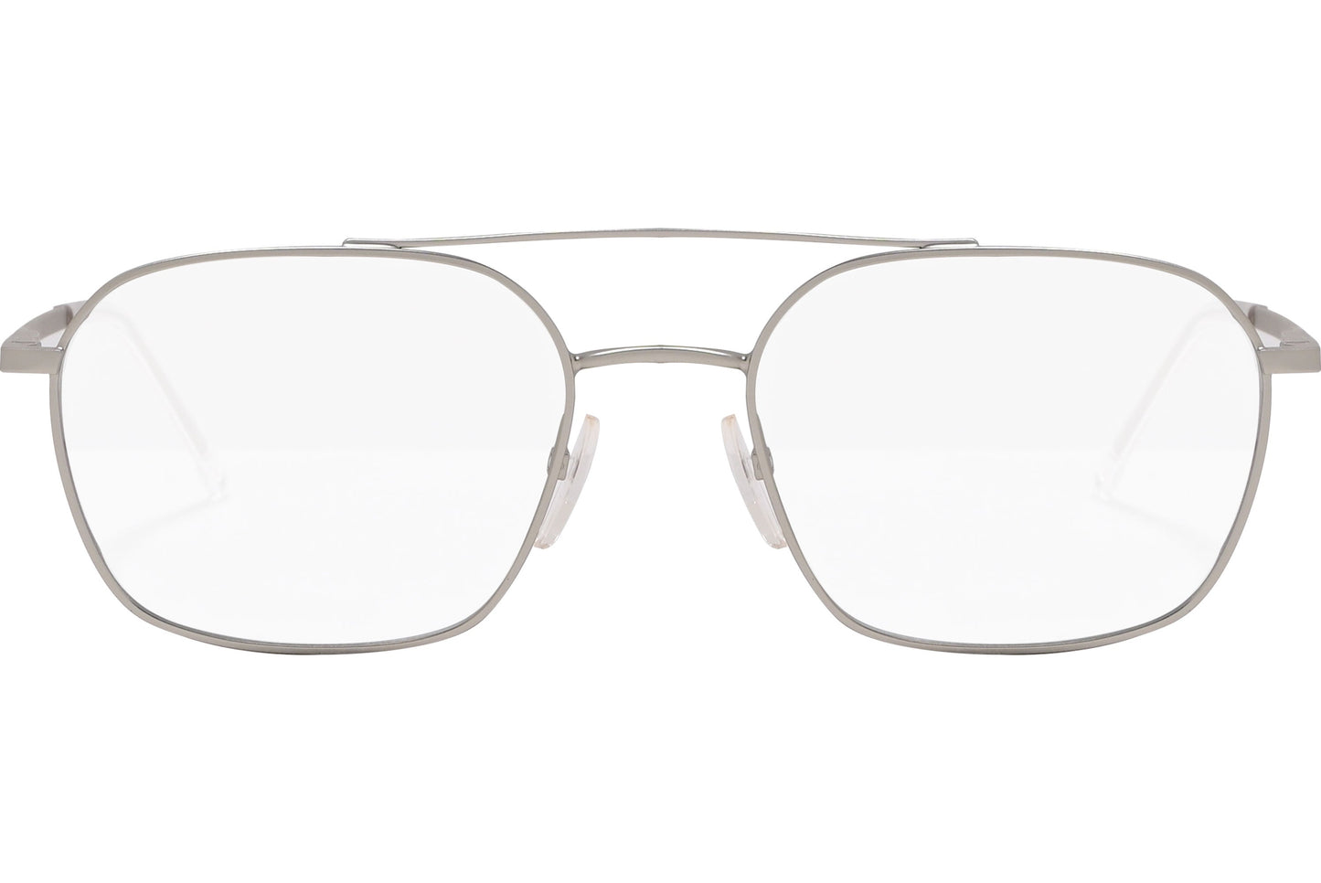 safilo aviator silver eyeglasses frame viewed from front angle.