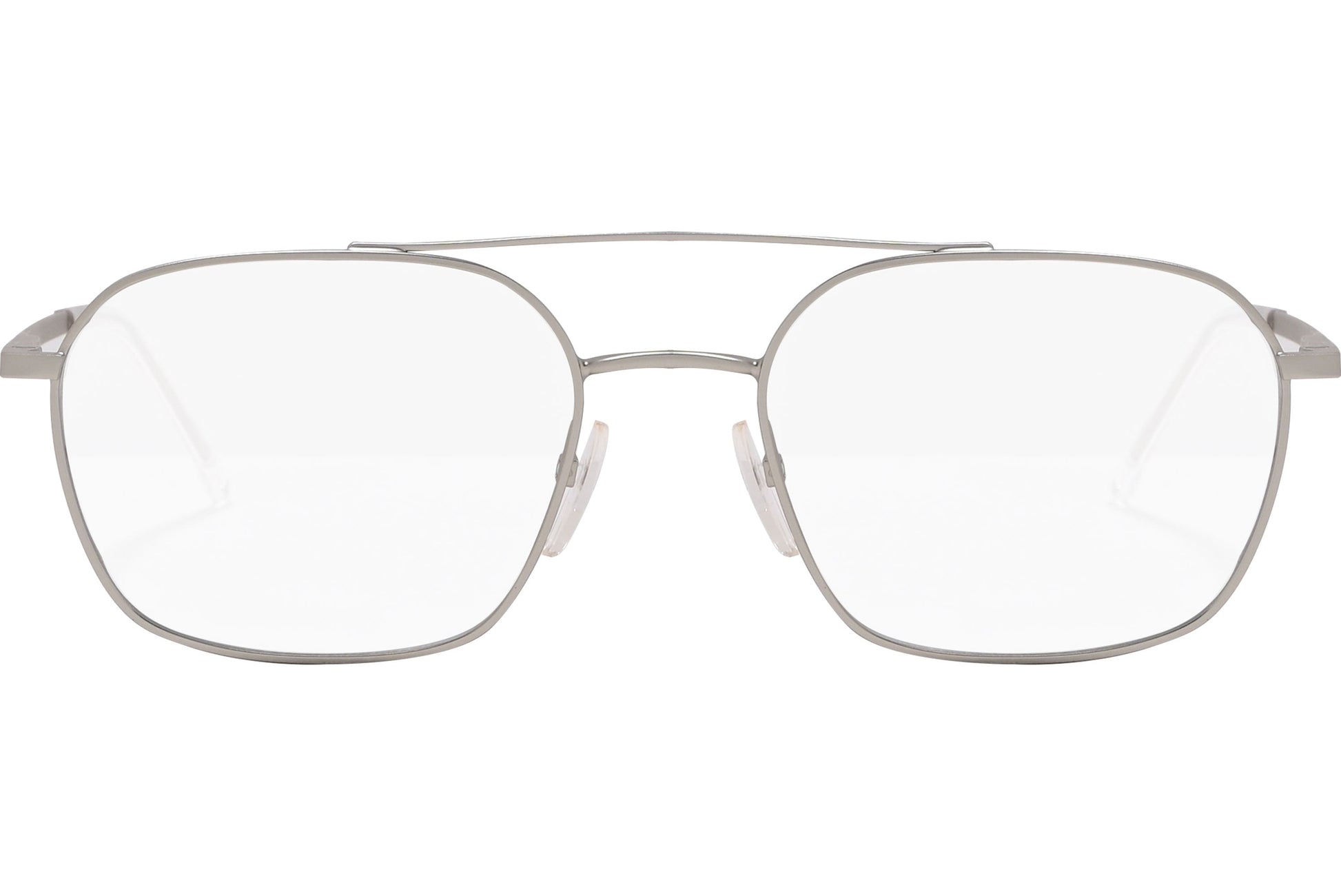 safilo aviator silver eyeglasses frame viewed from front angle.