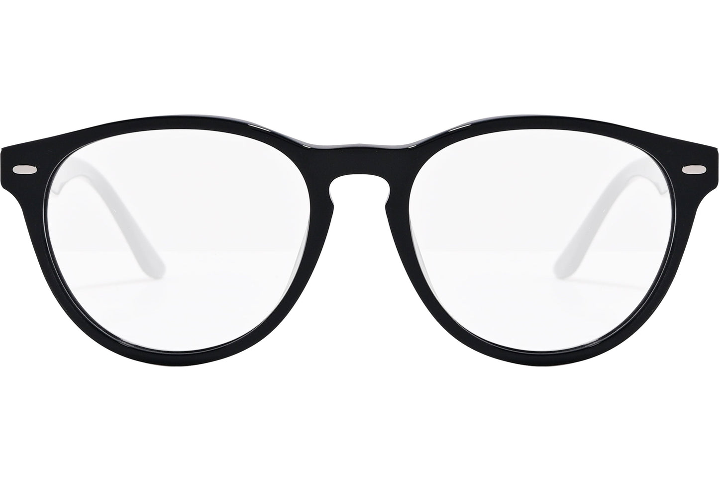 safilo round black eyeglasses frame viewed from front angle.