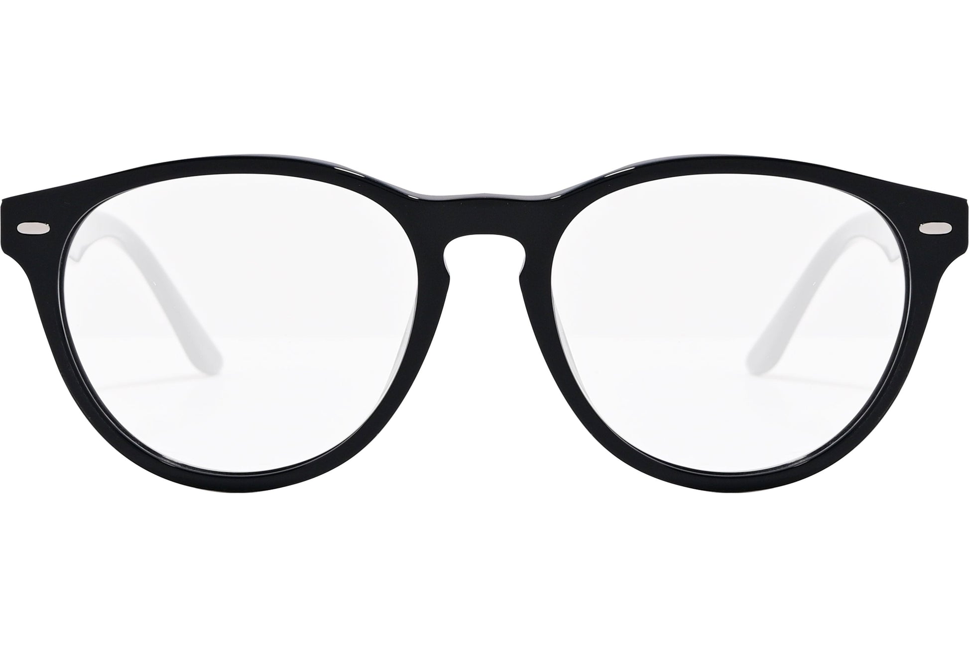 safilo round black eyeglasses frame viewed from front angle.