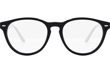 safilo round black eyeglasses frame viewed from front angle.