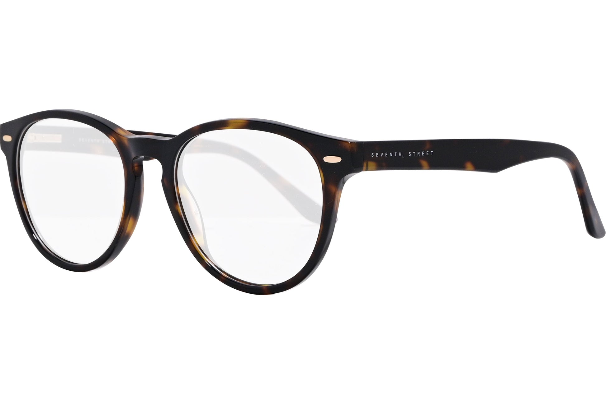 safilo oval tortoise eyeglasses frame viewed from a 45-degree angle.