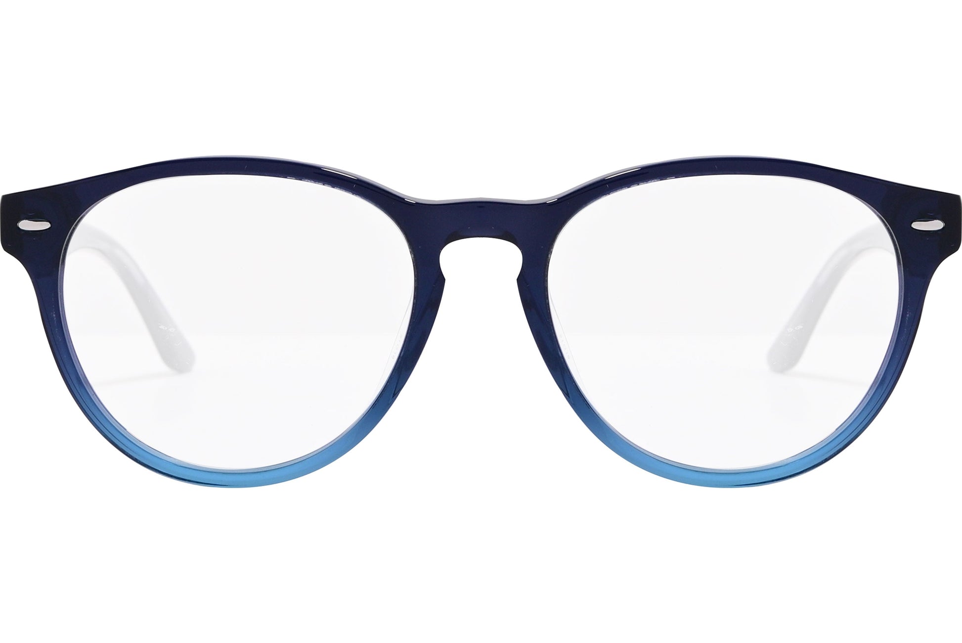 safilo oval blue eyeglasses frame viewed from front angle.