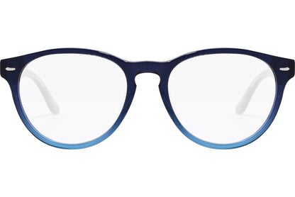 safilo oval blue eyeglasses frame viewed from front angle.