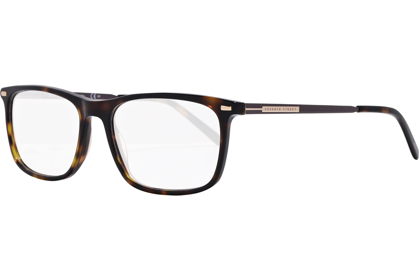 safilo rectangle tortoise eyeglasses frame viewed from a 45-degree angle.