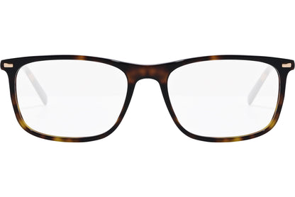 safilo rectangle tortoise eyeglasses frame viewed from front angle.