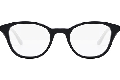 safilo oval black eyeglasses frame viewed from front angle.