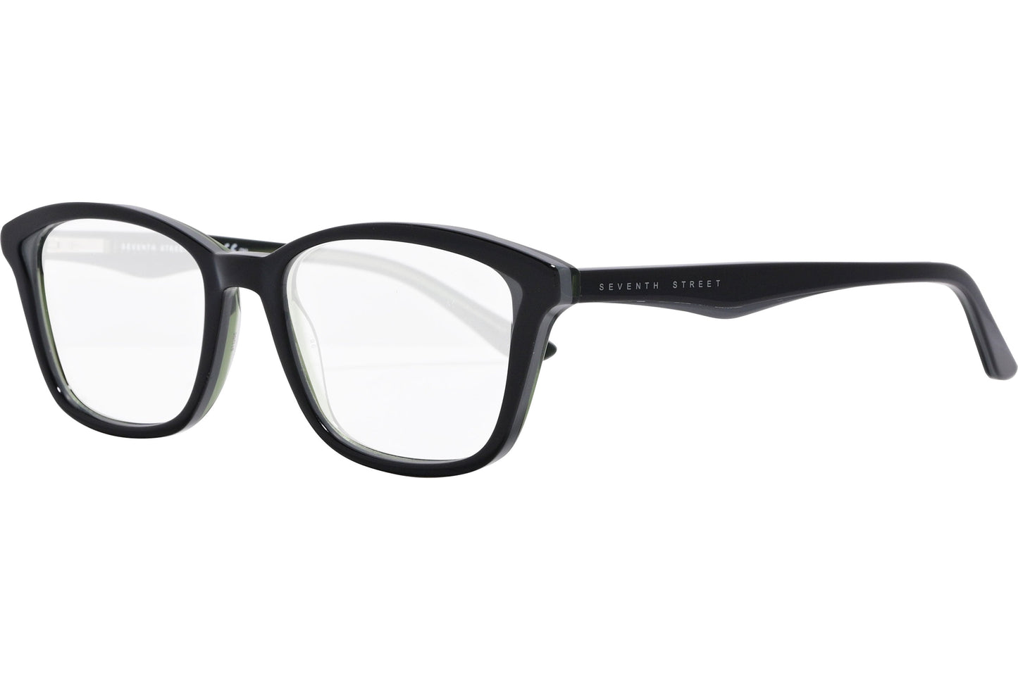 safilo rectangle black eyeglasses frame viewed from a 45-degree angle.