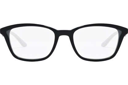 safilo rectangle black eyeglasses frame viewed from front angle.