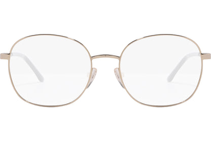 safilo square gold eyeglasses frame viewed from front angle.