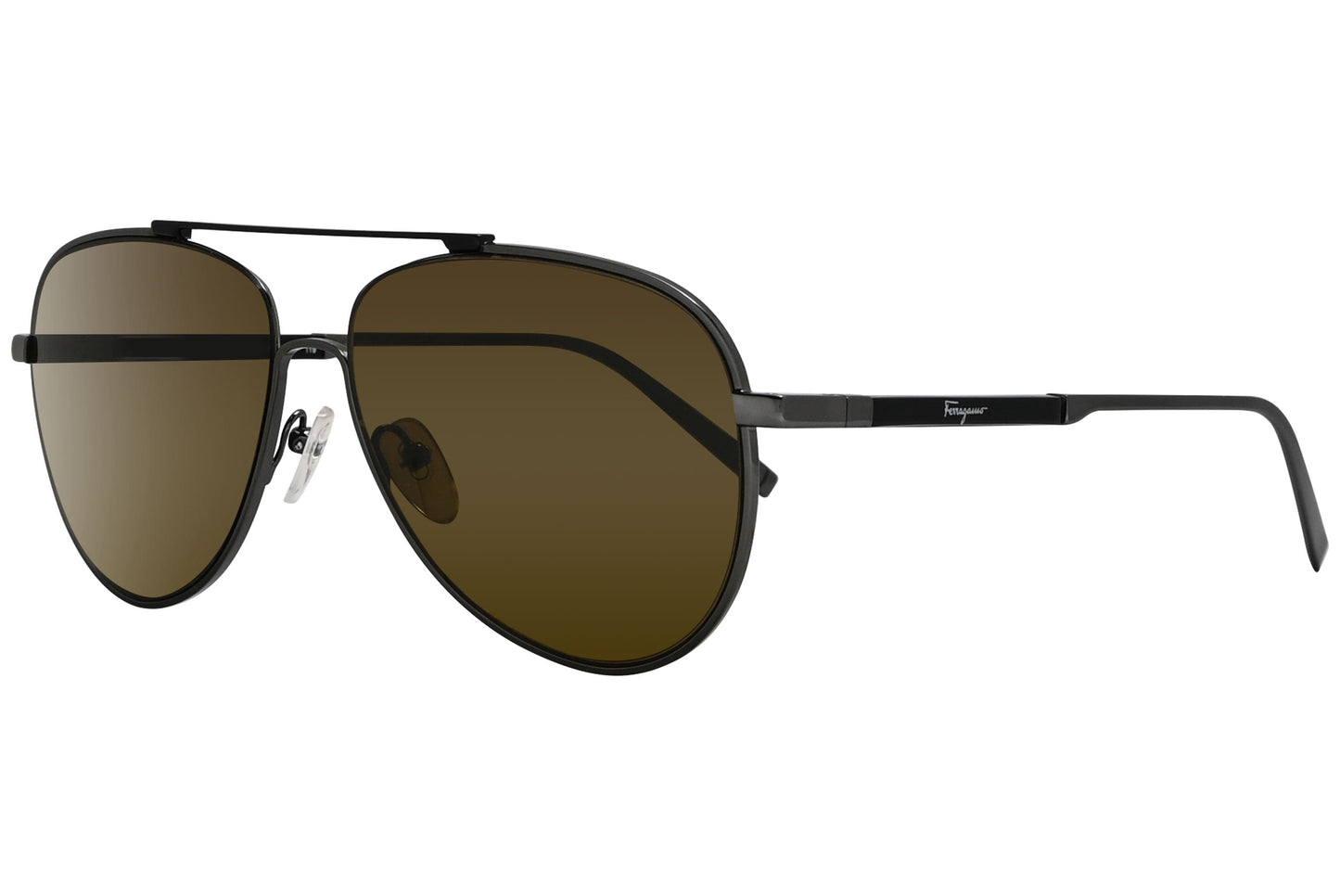 Salvatore Ferragamo Black Color Aviator Sunglasses Viewed From A 45-Degree Angle.