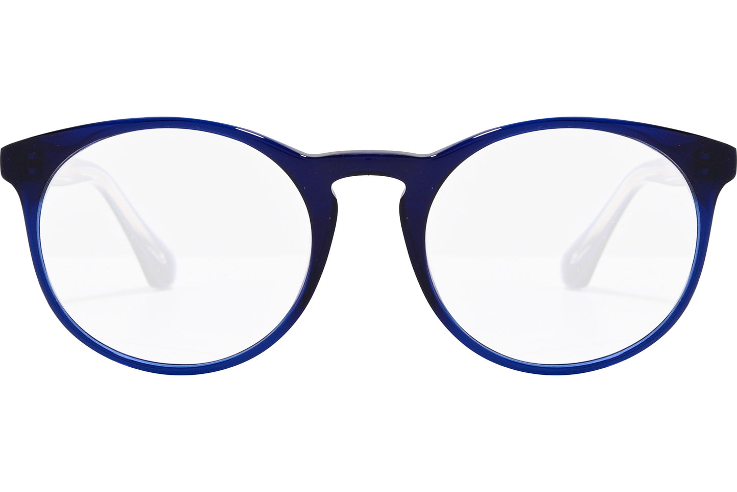 sandro oval blue eyeglasses frame viewed from front angle.