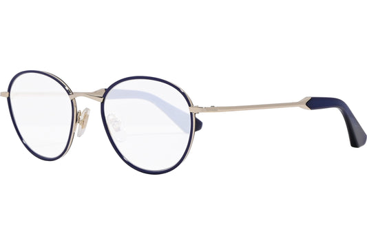 sandro oval blue eyeglasses frame viewed from a 45-degree angle.