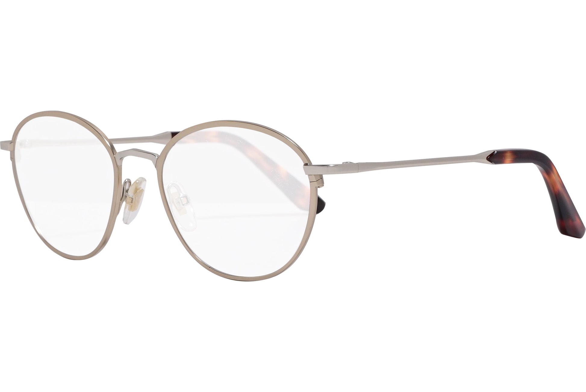 sandro oval gold eyeglasses frame viewed from a 45-degree angle.