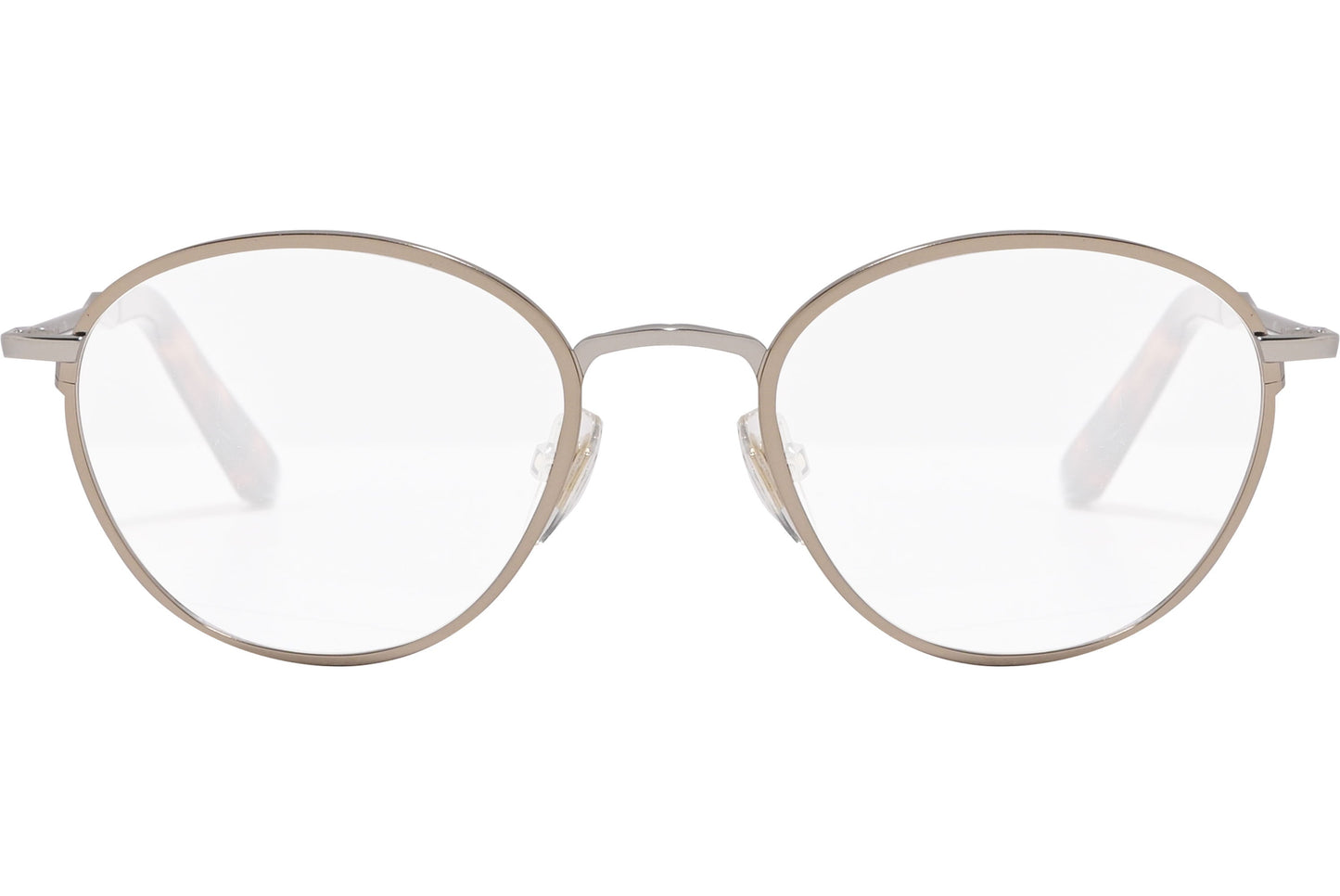 sandro oval gold eyeglasses frame viewed from front angle.