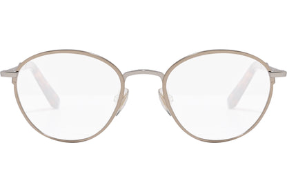 sandro oval gold eyeglasses frame viewed from front angle.