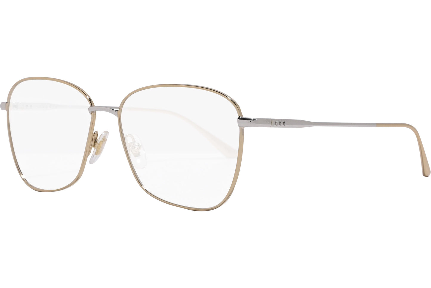 sandro square gold eyeglasses frame viewed from a 45-degree angle.