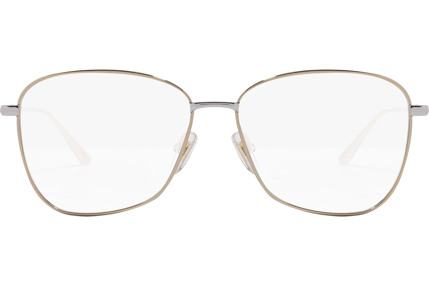 sandro square gold eyeglasses frame viewed from front angle.