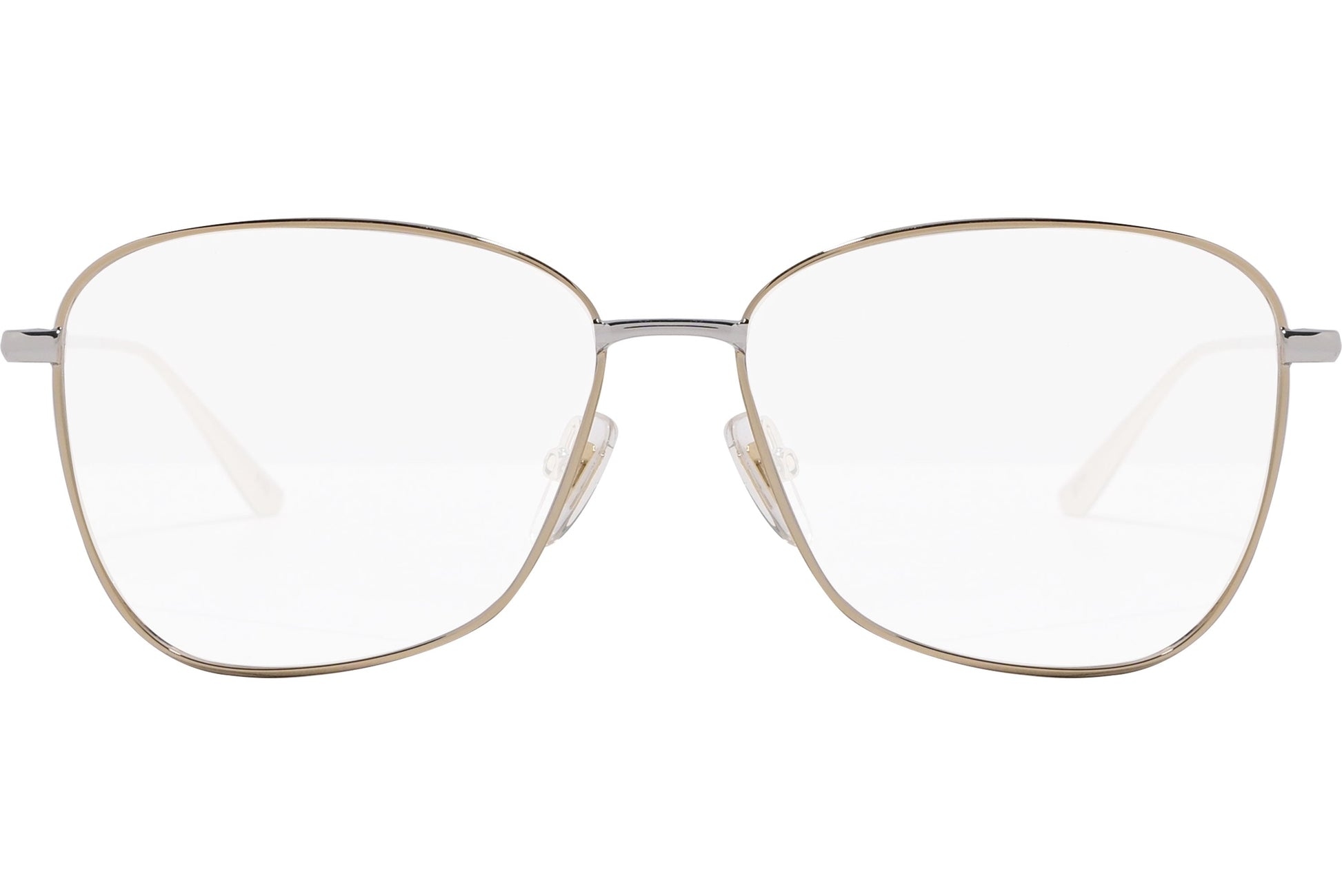 sandro square gold eyeglasses frame viewed from front angle.