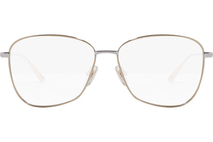 sandro square gold eyeglasses frame viewed from front angle.