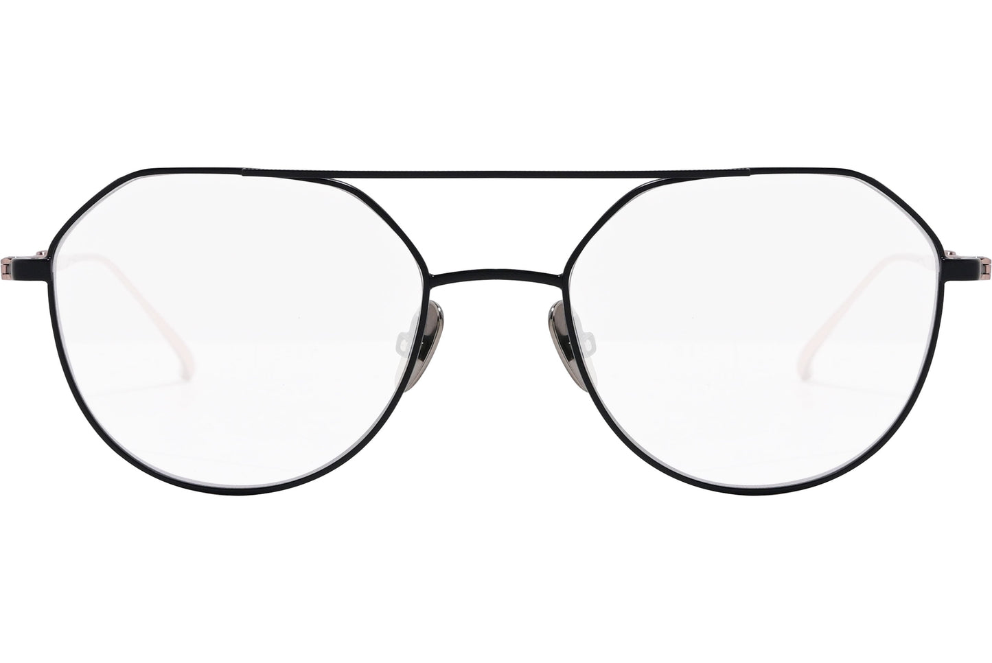 scotch & soda aviator rose gold eyeglasses frame viewed front angle.