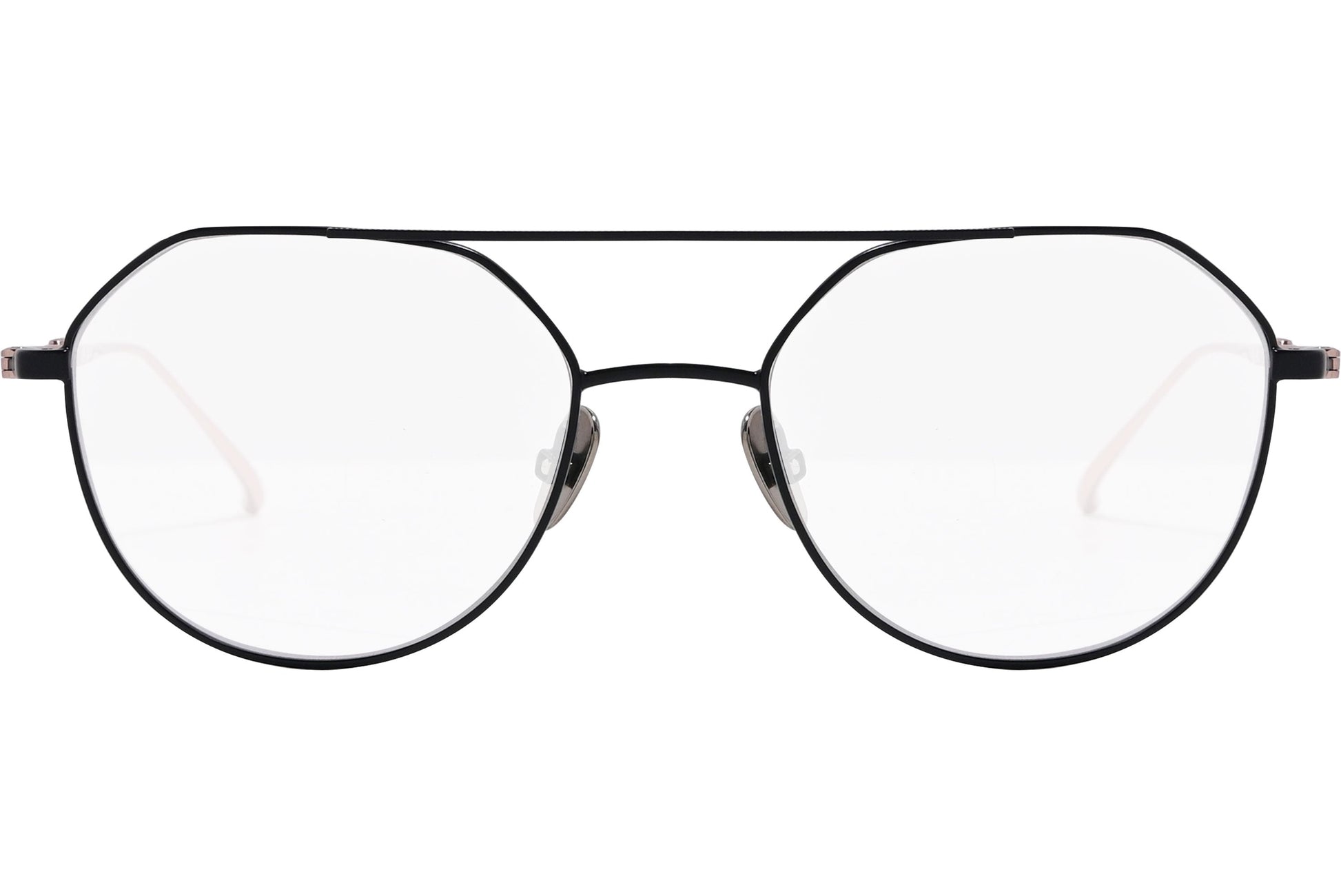 scotch & soda aviator rose gold eyeglasses frame viewed front angle.