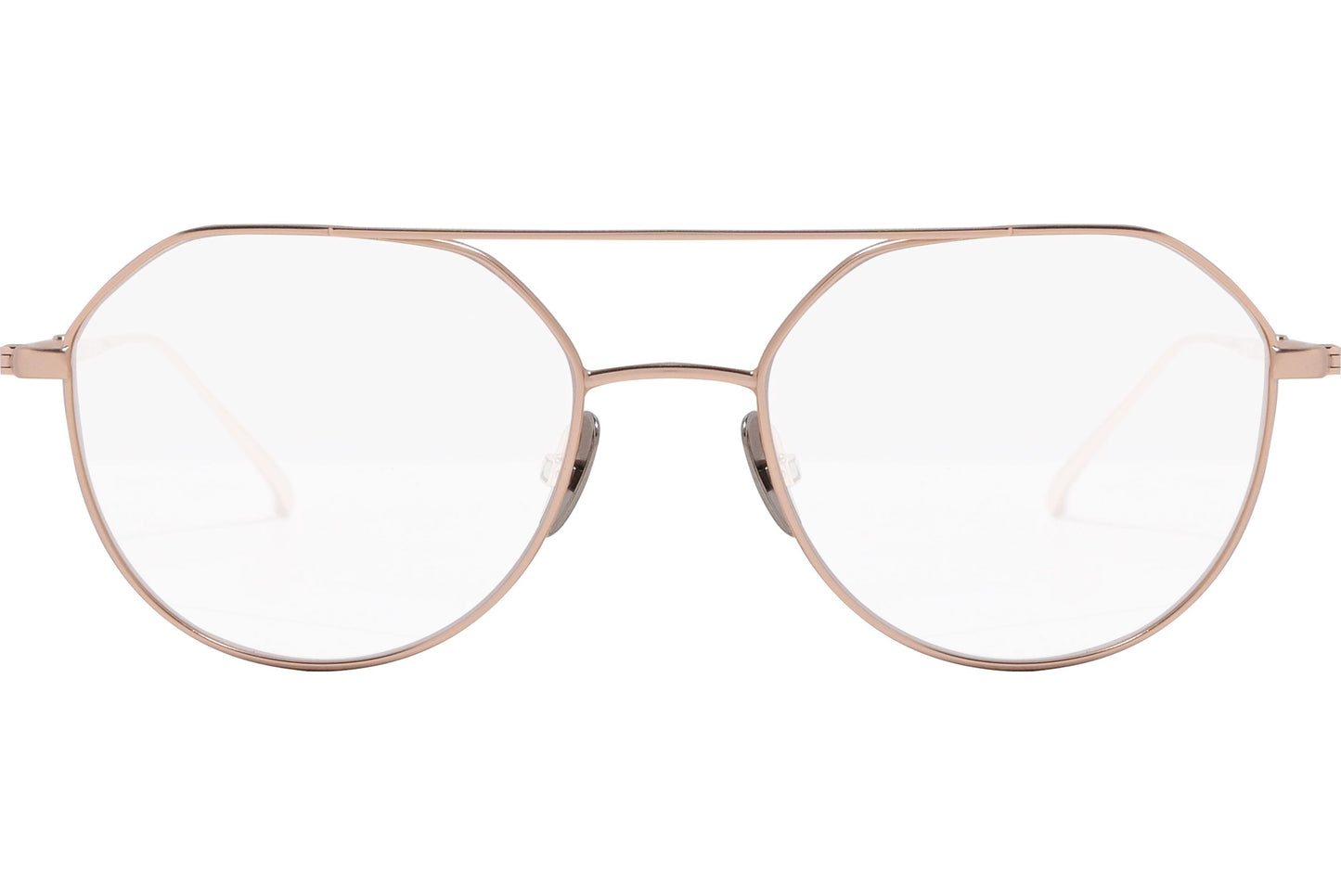 scotch & soda aviator rose gold eyeglasses frame viewed front angle.