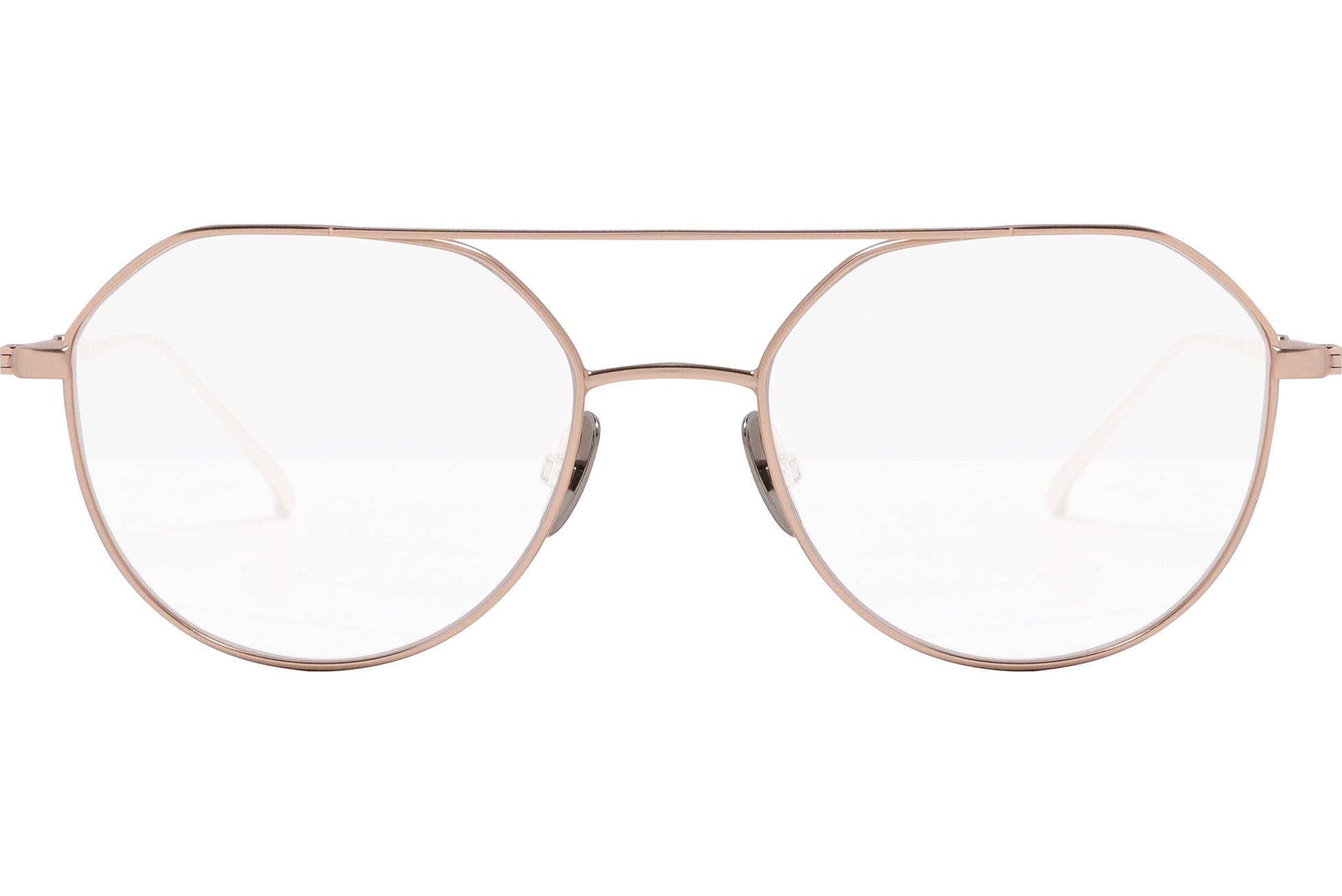 scotch & soda aviator rose gold eyeglasses frame viewed front angle.