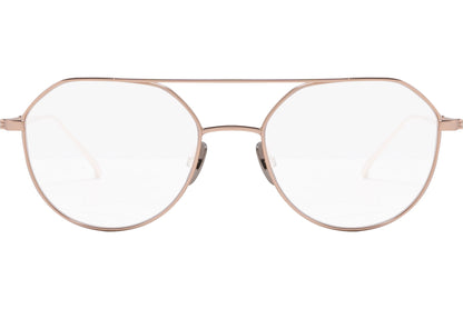 scotch & soda aviator rose gold eyeglasses frame viewed front angle.