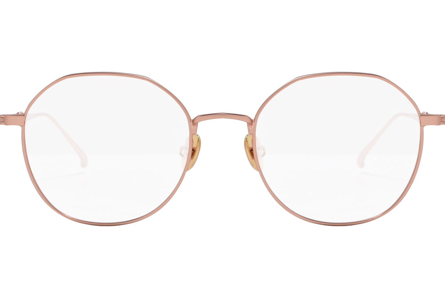 scotch & soda oval rose gold eyeglasses frame viewed from a front angle.