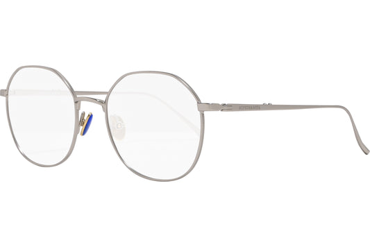 scotch & soda oval silver eyeglasses frame viewed from a 45-degree angle.