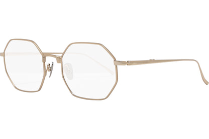 scotch & soda hexagonal gold eyeglasses frame viewed from a 45-degree angle.