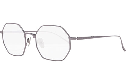 scotch & soda hexagonal silver eyeglasses frame viewed from a 45-degree angle.