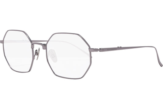 scotch & soda hexagonal silver eyeglasses frame viewed from a 45-degree angle.