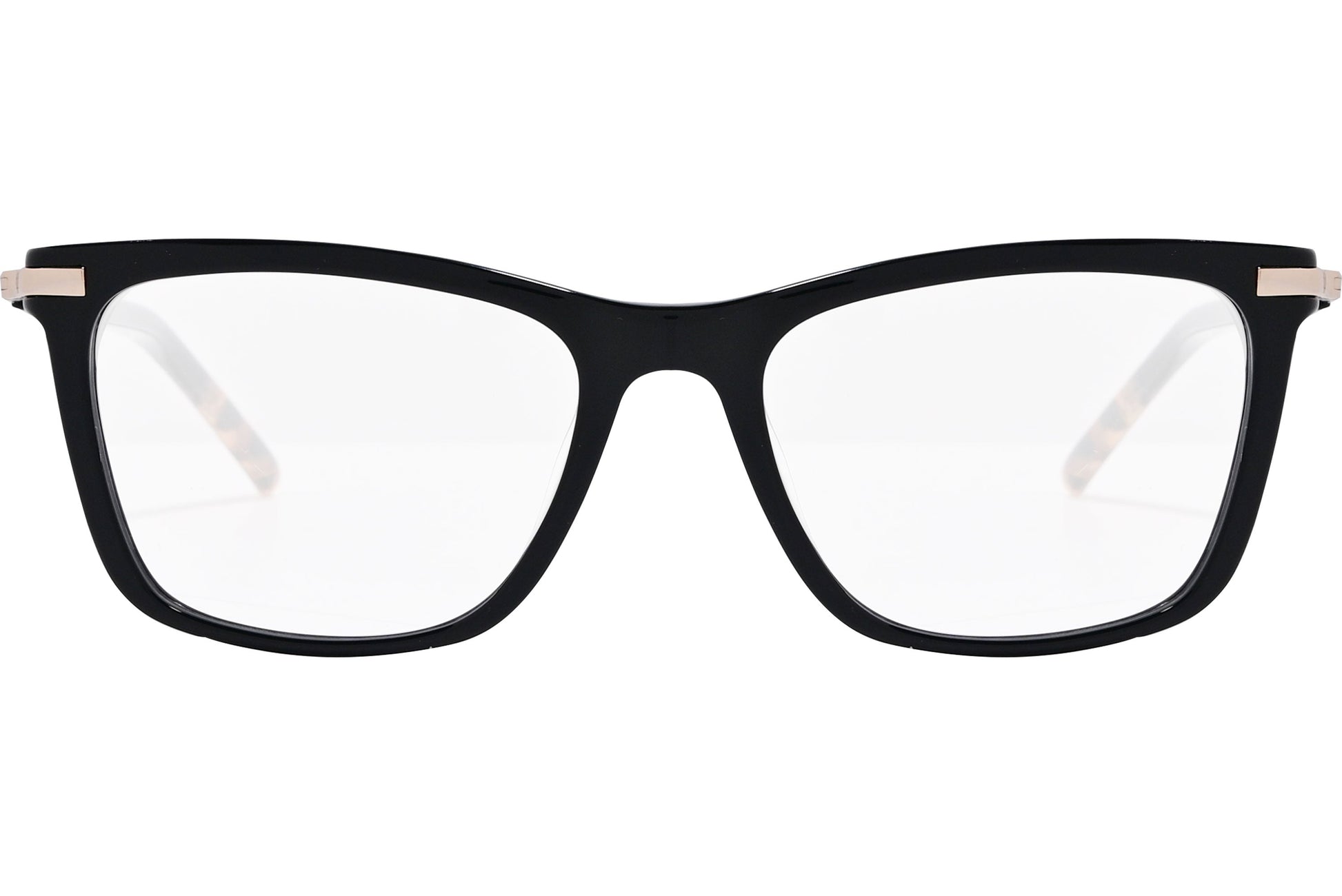 scotch & soda square black eyeglasses frame viewed from front angle.