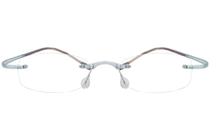 silhouette rimless blue eyeglasses frame viewed from front angle.