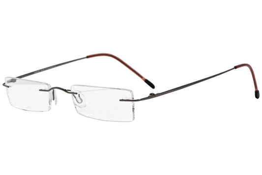 silhouette rimless brown eyeglasses frame viewed from a 45-degree angle.