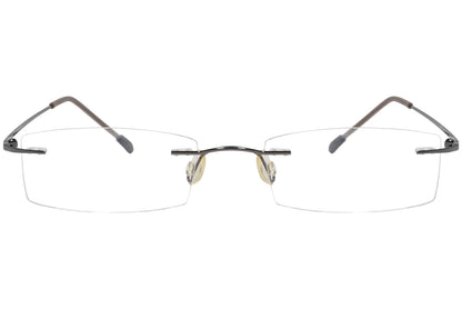 silhouette rimless brown eyeglasses frame viewed from front angle.