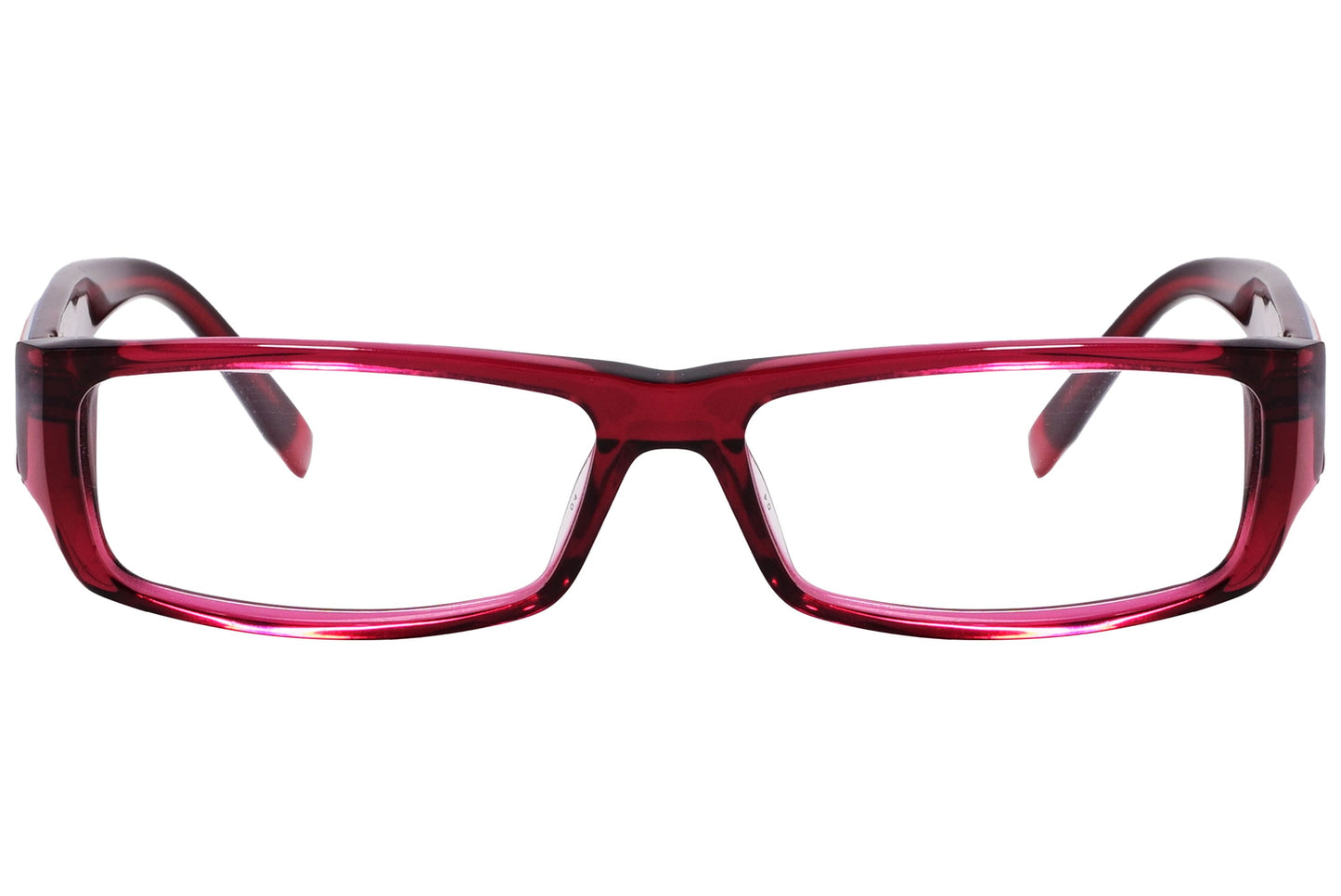 smith rectangle red eyeglasses frame viewed from front angle.