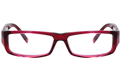 smith rectangle red eyeglasses frame viewed from front angle.