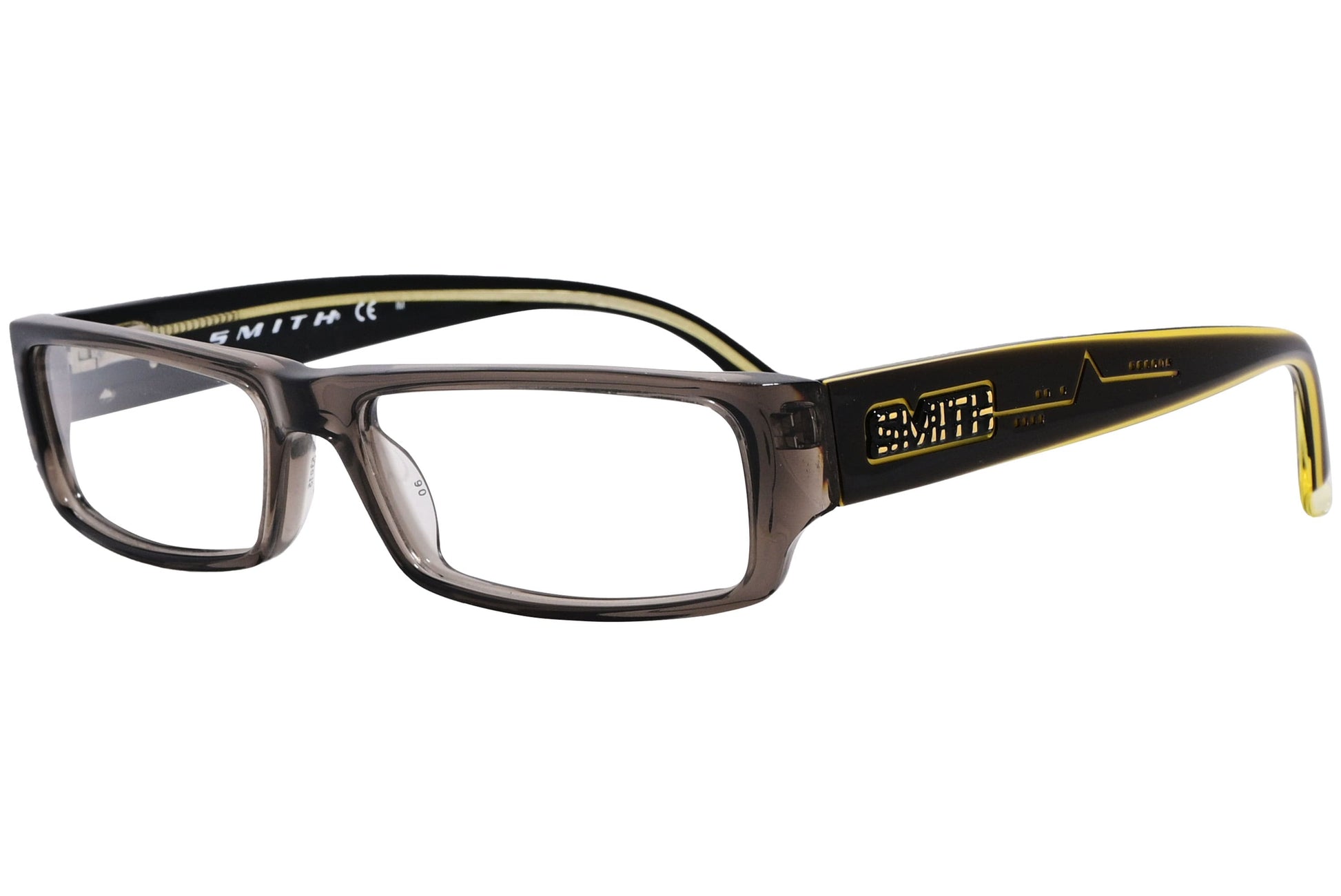 smith rectangle yellow with black eyeglasses frame viewed from a 45-degree angle.