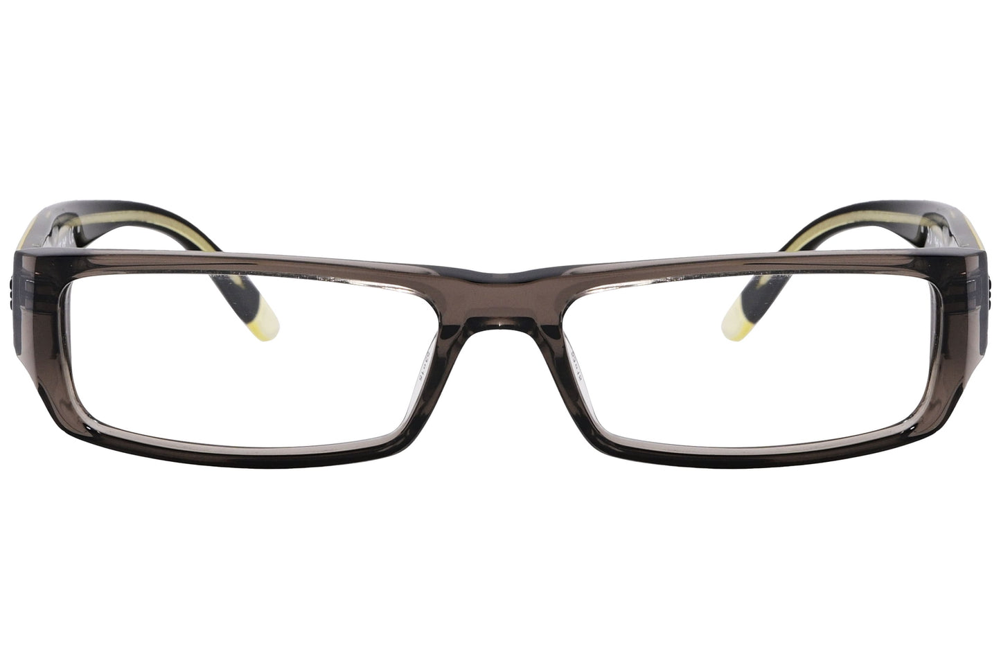 smith rectangle yellow with black eyeglasses frame viewed from front angle.