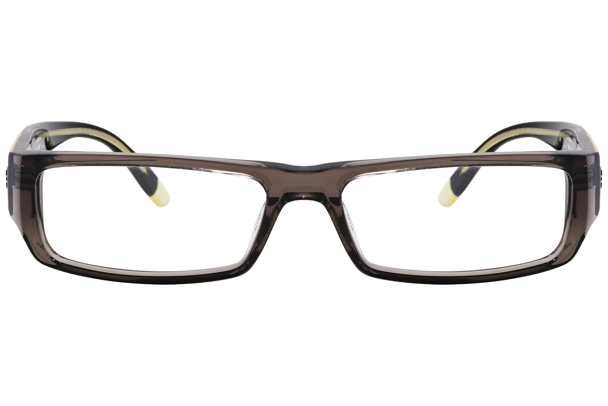 smith rectangle yellow with black eyeglasses frame viewed from front angle.