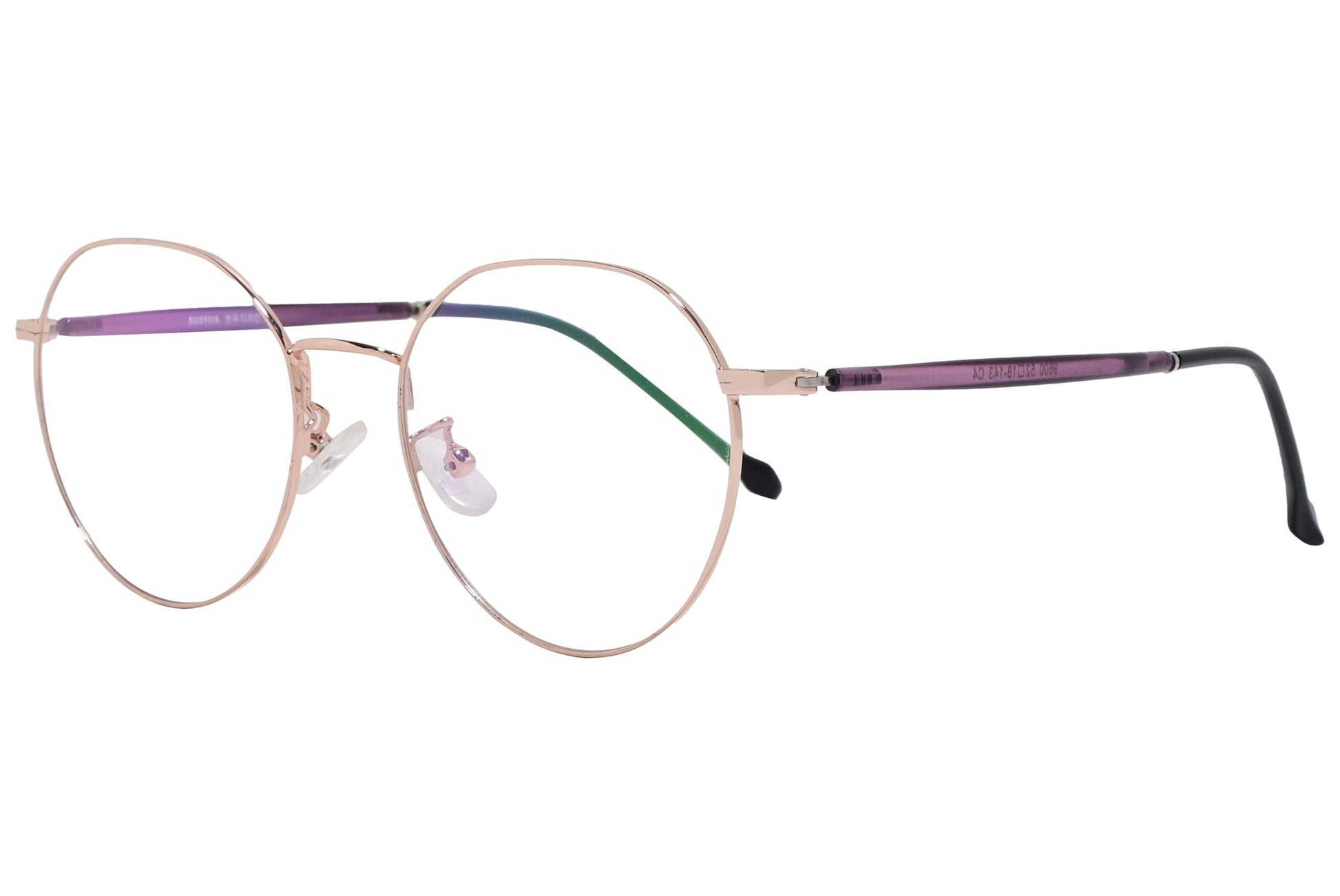 suofeia round purple eyeglasses frame viewed from a 45-degree angle.