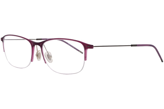 super talent rectangle dark red eyeglasses frame viewed from a 45-degree angle.