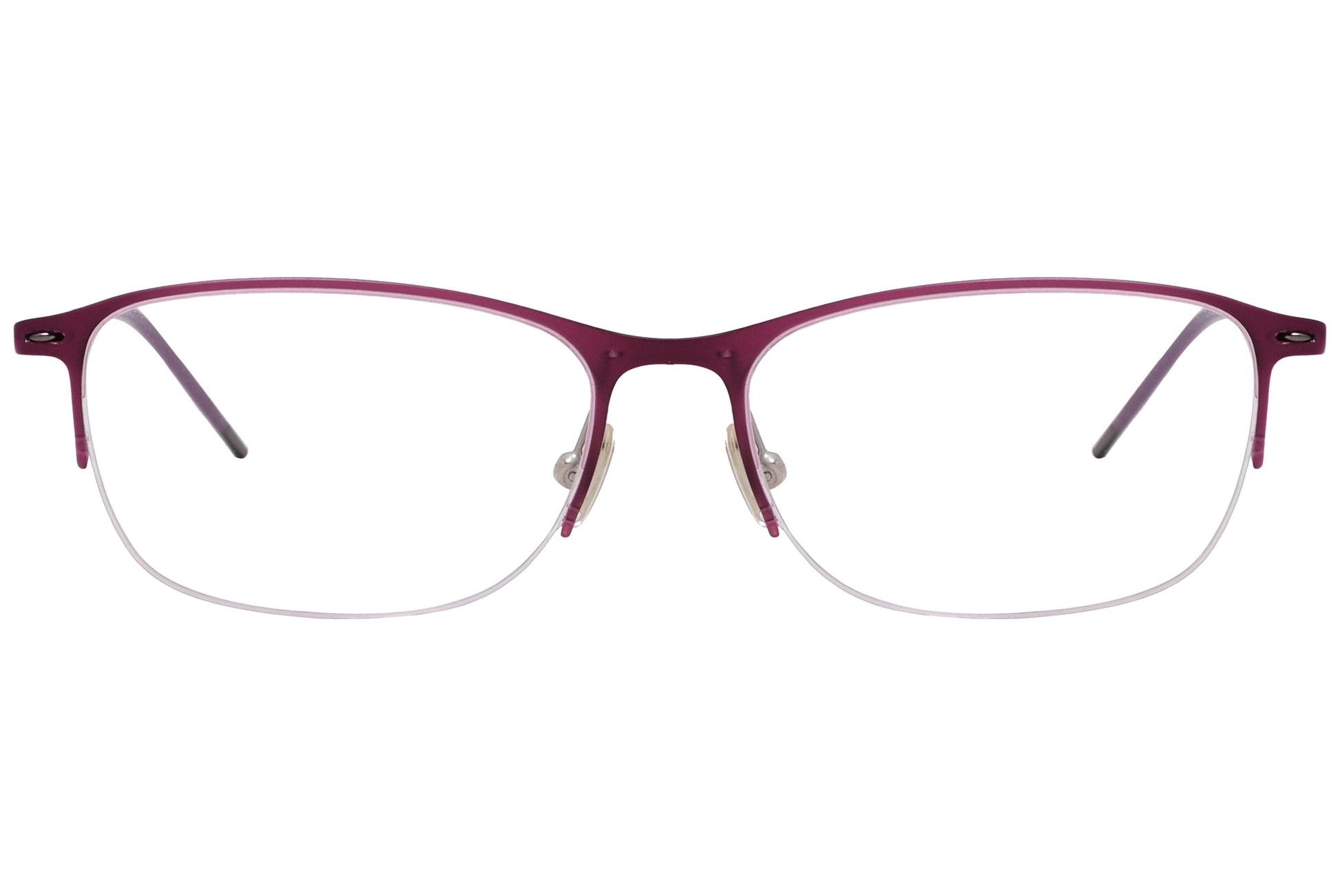 super talent rectangle dark red eyeglasses frame viewed from front angle.