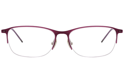 super talent rectangle dark red eyeglasses frame viewed from front angle.